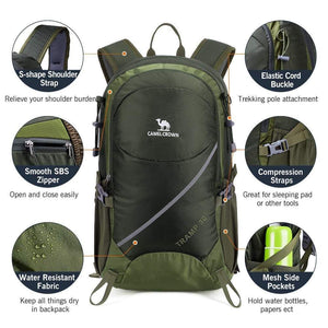 Heavy duty camel crown hiking backpack 30l waterproof travel daybacks camping backpack lightweight daypack with rain cover outdoor casual bags army green