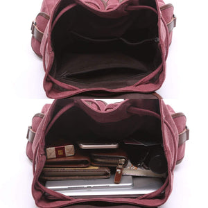 New women canvas backpack retro travel rucksack leather school backpack for grils hiking daypacks jeans bag casual satchel bookbag