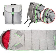 Load image into Gallery viewer, Discover the mimish sleep n pack kids sleeping bag backpack combo 2 in 1 with 3 storage pockets silver gray exterior bright pink interior