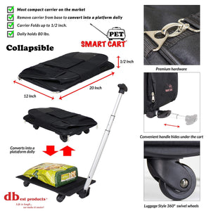 New pet smart cart large black rolling carrier with wheels soft sided collapsible folding travel bag dog cat airline approved tote luggage backpack
