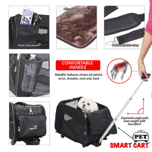 Kitchen pet smart cart large black rolling carrier with wheels soft sided collapsible folding travel bag dog cat airline approved tote luggage backpack