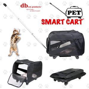 Home pet smart cart large black rolling carrier with wheels soft sided collapsible folding travel bag dog cat airline approved tote luggage backpack